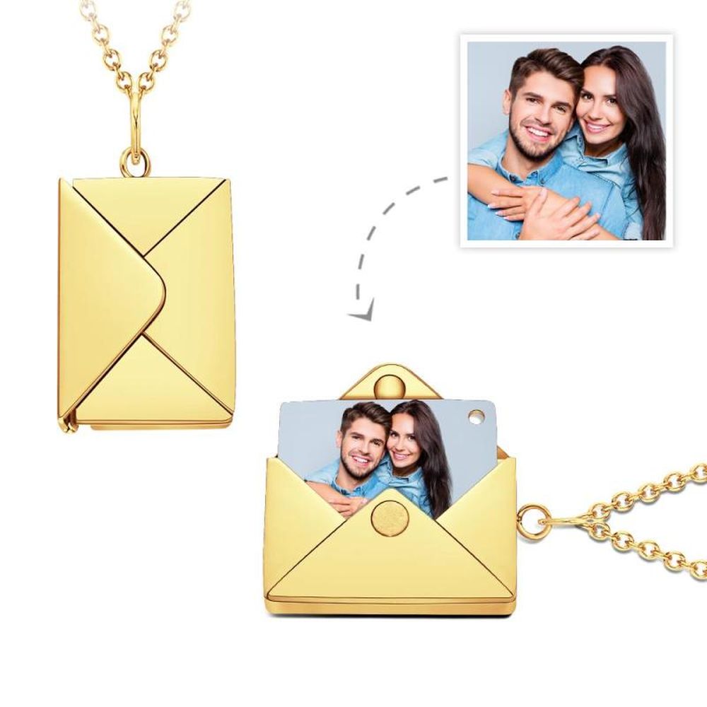 Custom Photo Necklace Engraved Text Jewelry and Key Chains Envelope Letter Secret Message Creative Gifts for Valentines' Day