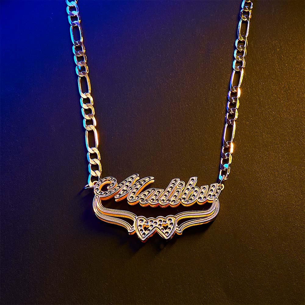 Personalized Hip Hop Name Necklace Double Heart Necklace Fashion Jewelry Gifts for Men