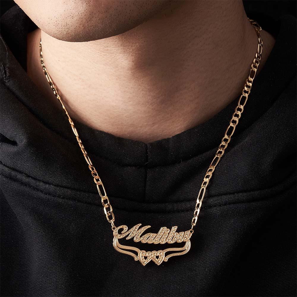 Personalized Hip Hop Name Necklace Double Heart Necklace Fashion Jewelry Gifts for Men