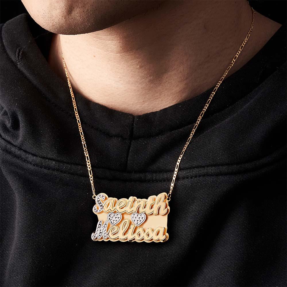 Personalized Two Lines Name Necklace Hip Hop Metal Jewelry Necklace Gifts for Men