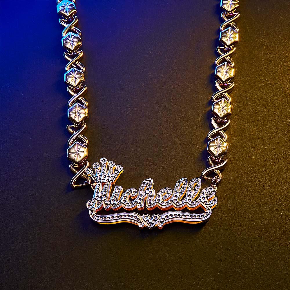 Personalized Hip Hop Name Necklace With Crown Bling Metal Necklace Gifts for Men