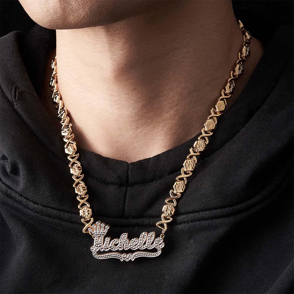 Personalized Hip Hop Name Necklace With Crown Bling Metal Necklace Gifts for Men