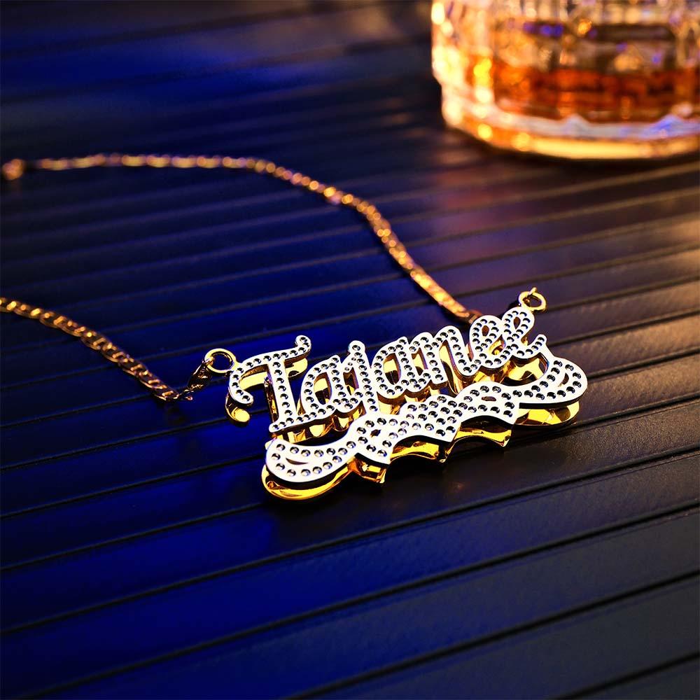 Personalized Name Necklace Bling Metal Heart Decor Necklace Gifts for Men