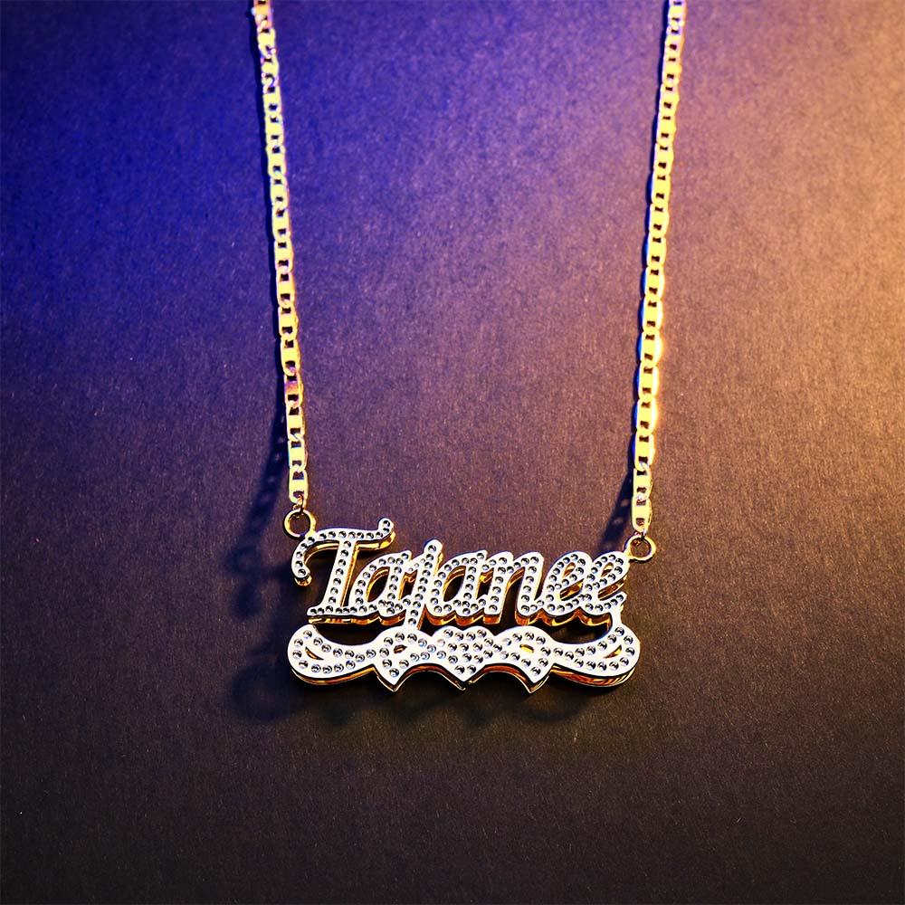 Personalized Name Necklace Bling Metal Heart Decor Necklace Gifts for Men