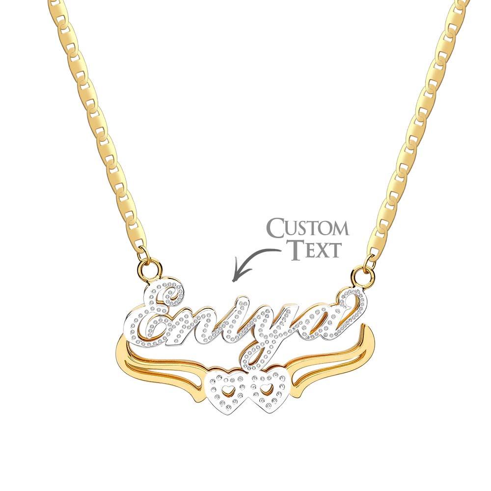 Personalized Name Necklace Double Heart Trendy Necklace Gifts for Men