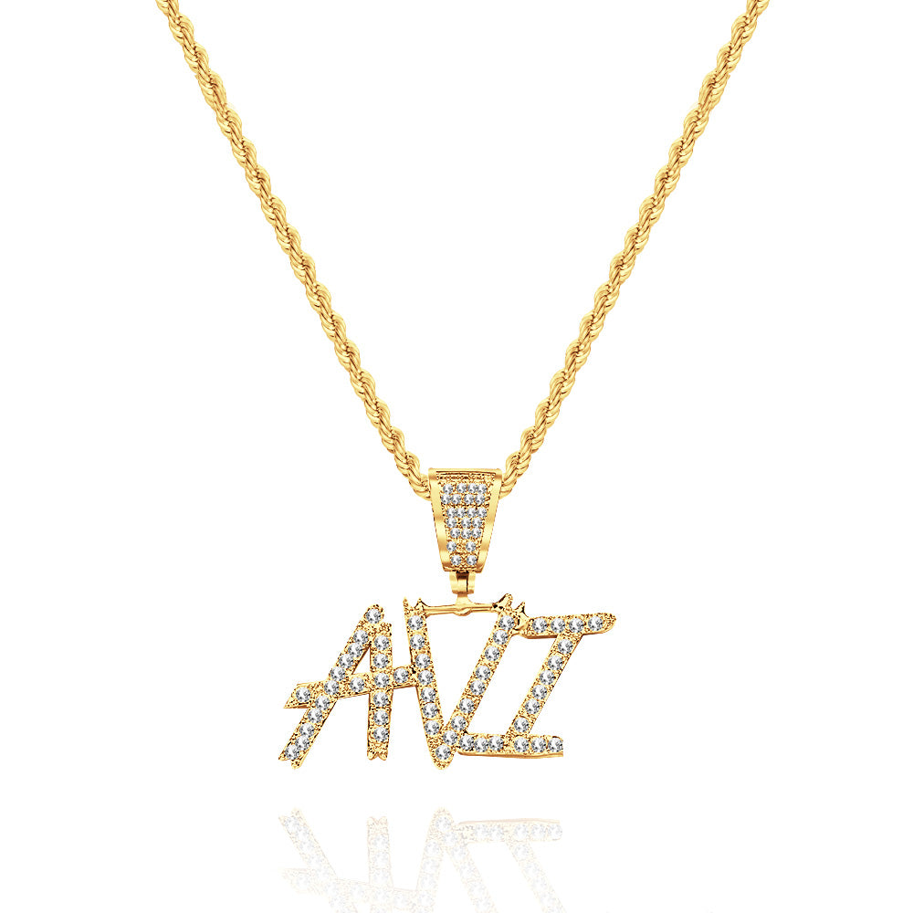 Custom Name Necklace Pendant Graffiti Style Necklace Cubic Zirconia Diamond Simulant