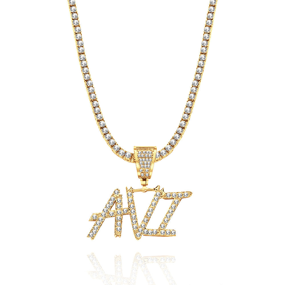 Custom Name Necklace Pendant Graffiti Style Necklace Cubic Zirconia Diamond Simulant