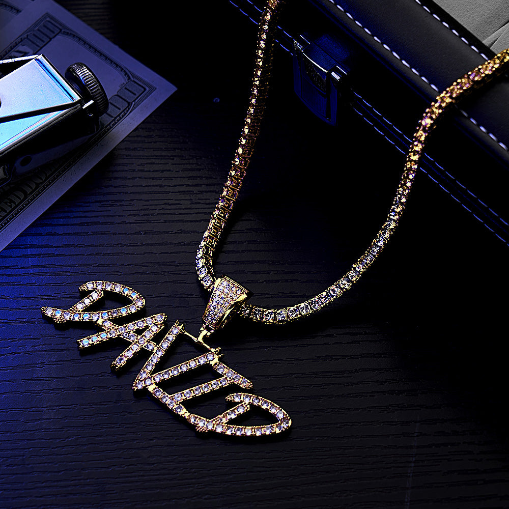 Custom Name Necklace Pendant Graffiti Style Necklace Cubic Zirconia Diamond Simulant