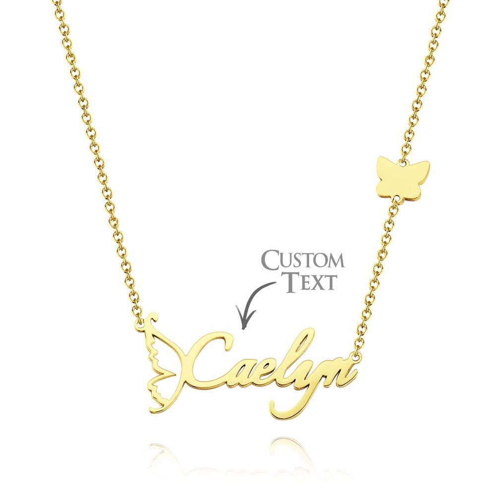 Customized Name Necklace Butterfly Necklace for Women Handwriting with Sideways Butterfly Charm Elegant Butterfly Design Gift for Friend