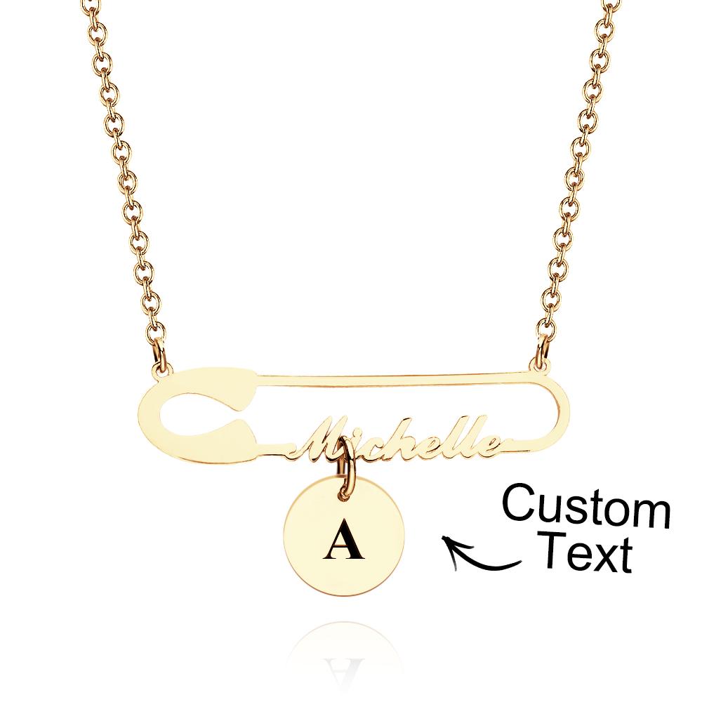 Personalized Text Name Necklace for Women Safety Pin Style Minimalist Name Necklace Gift for Women