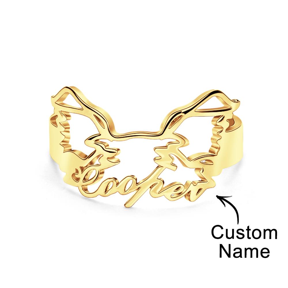 Custom Pet Silhouette Name Ring Cute Dog Cat Ear Modeling Jewelry Gift for Pet Lover