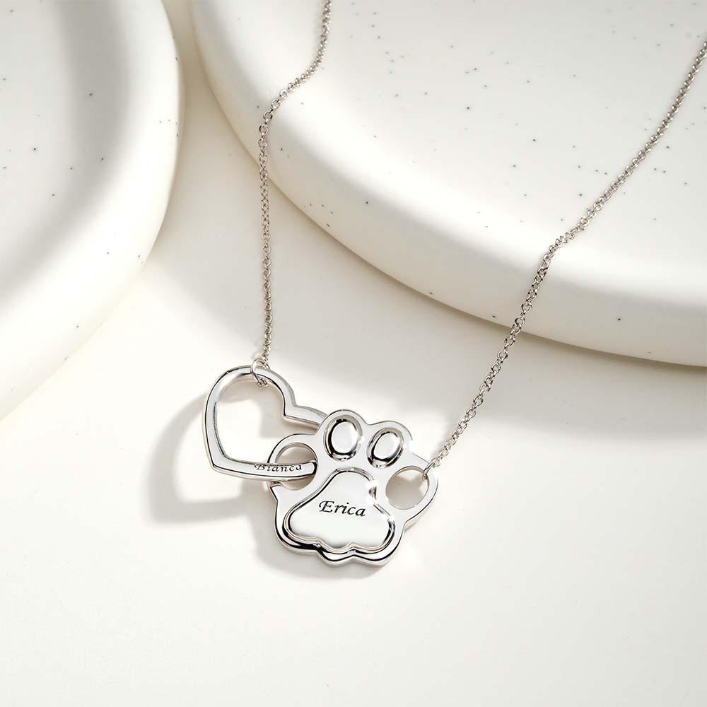 Engravable Hollow Out Necklace Heart And Dog Paw Combine Gifts For Pet Lovers