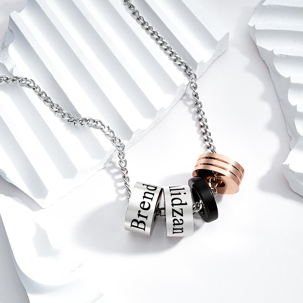 Personalized Engraved Circle Bead Necklace Custom Name Charm Men's Necklace