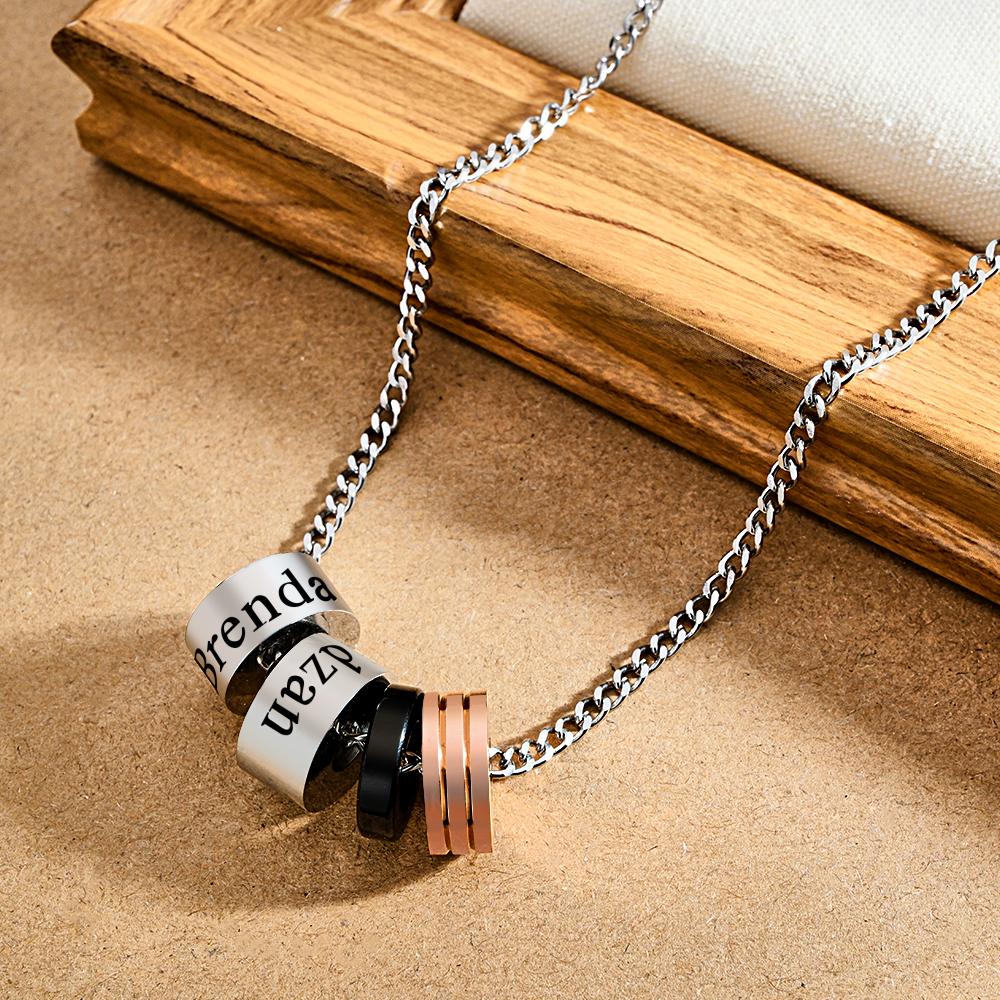Personalized Engraved Circle Bead Necklace Custom Name Charm Men's Necklace