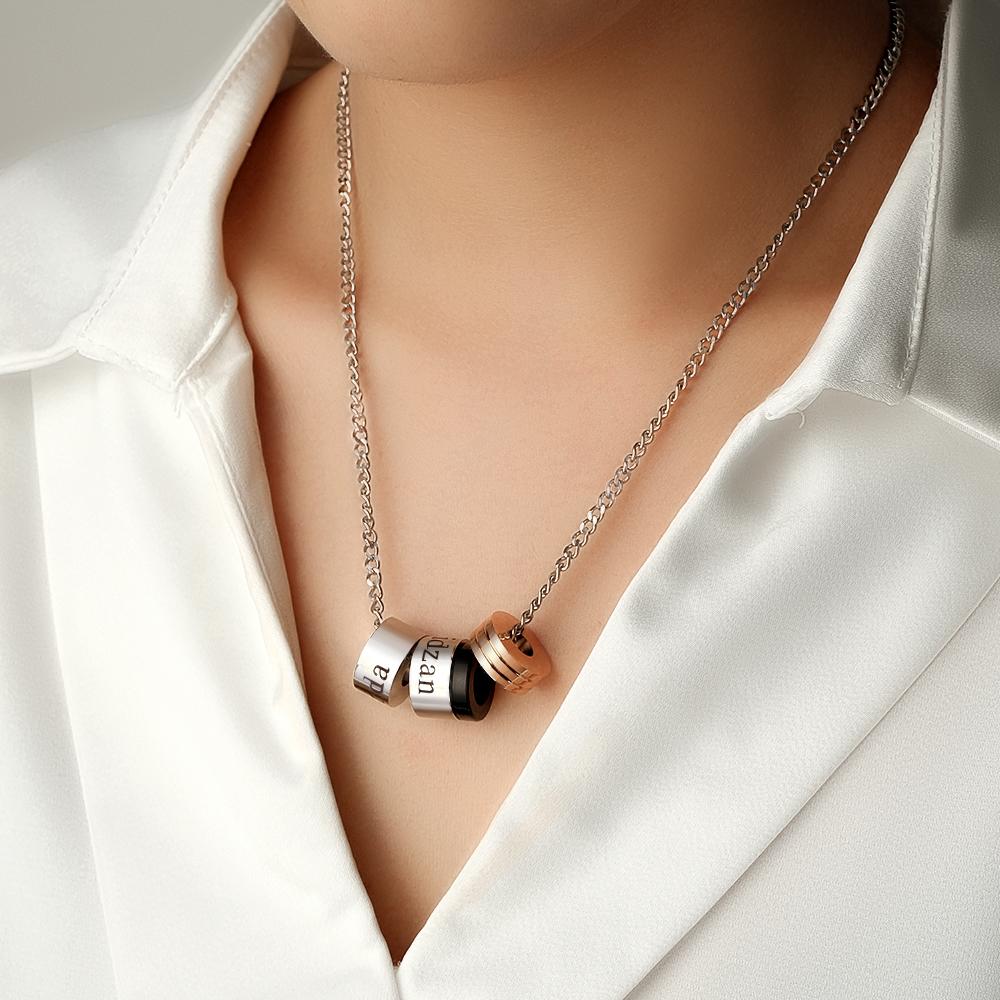Personalized Engraved Circle Bead Necklace Custom Name Charm Men's Necklace