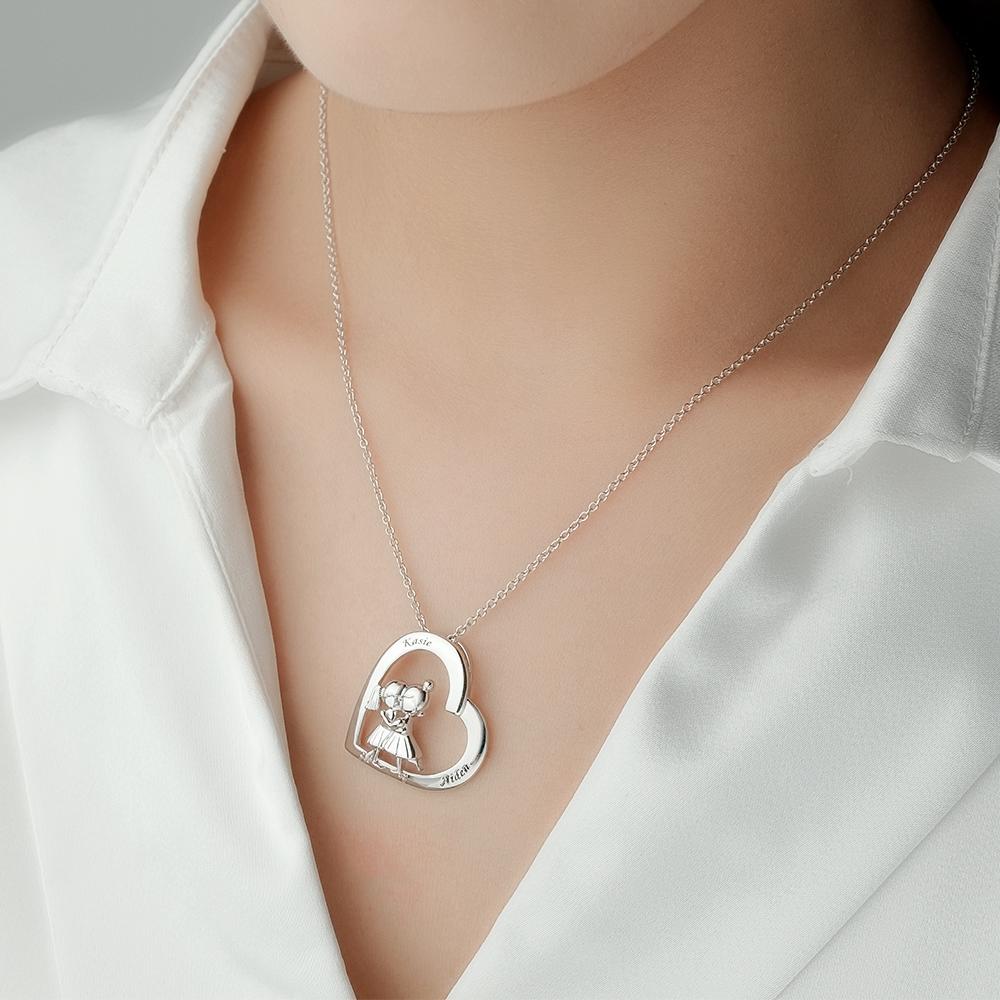 Custom Engraved Best Friends Necklace Personalized Heart Pendant Necklace Gifts For Her