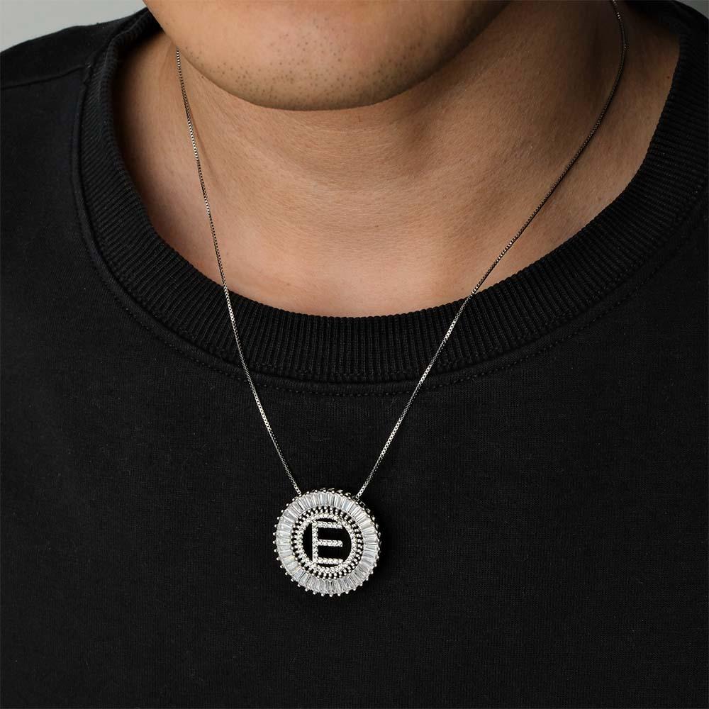 Custom Initial Letter Diamond Necklace Sunburst Hip Hop Necklace For Him