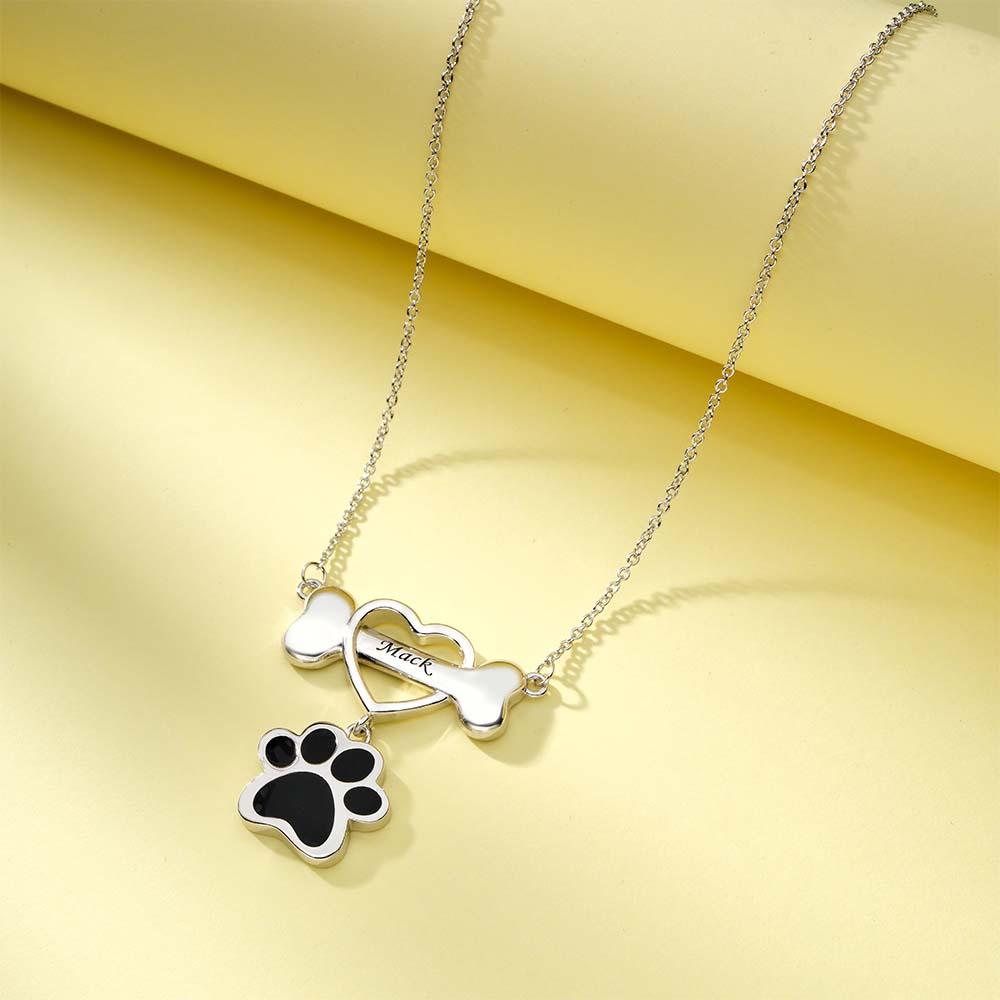 Engravable Pet Paw Theme Necklace Bone Pendant Jewelry For Pet Lovers