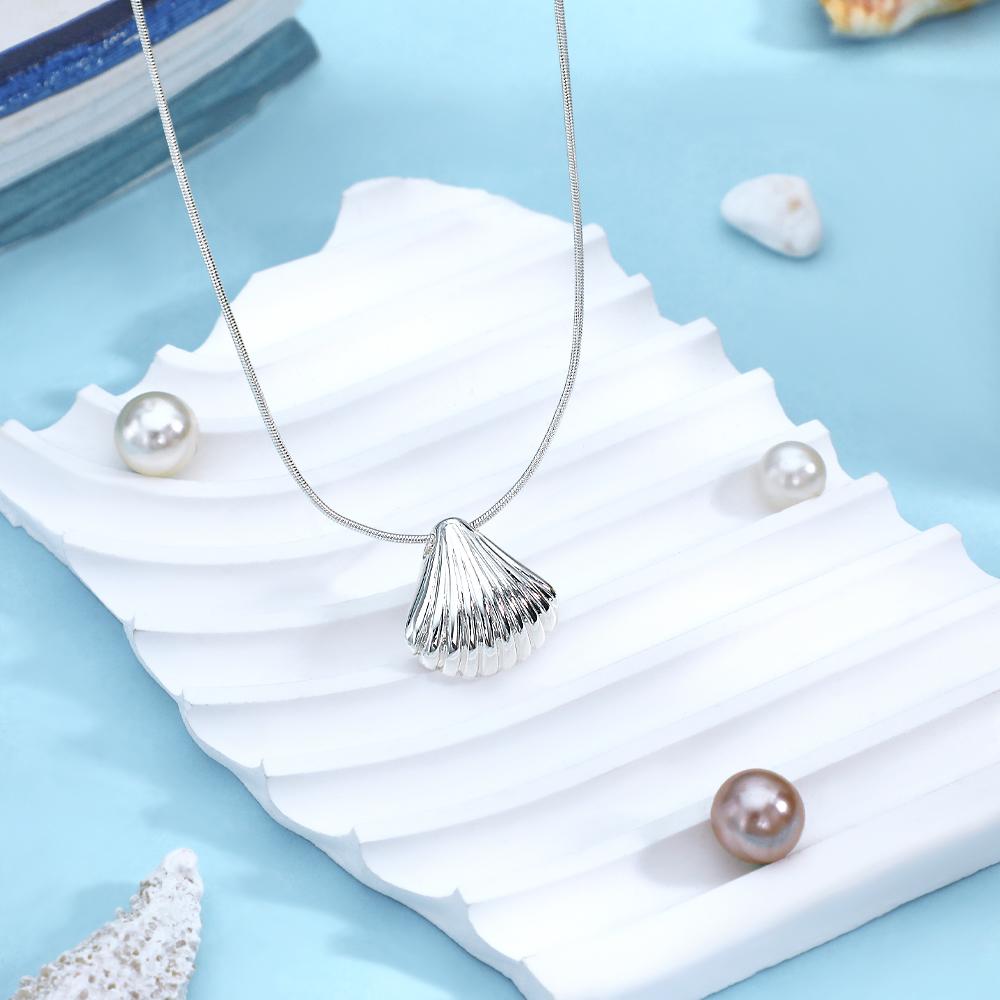 Custom Engraved Necklace Scallop Shell Pendant Gift