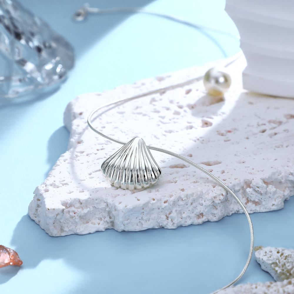 Custom Engraved Necklace Scallop Shell Pendant Gift