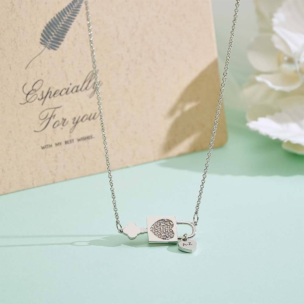 Custom Engraved Necklace Initial Necklace Alphabet Heart Lock Pendant Necklace for Women Gift for Her