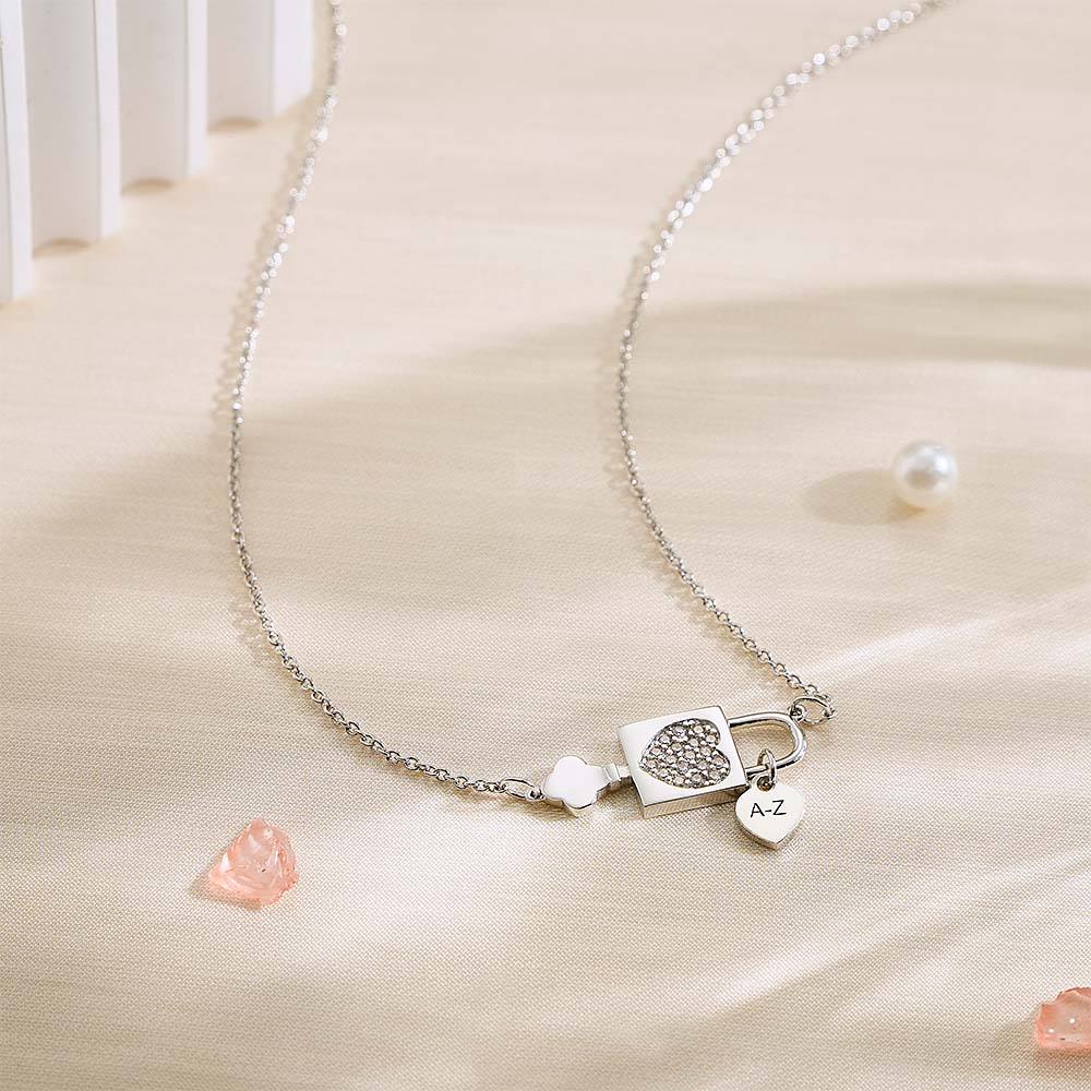 Custom Engraved Necklace Initial Necklace Alphabet Heart Lock Pendant Necklace for Women Gift for Her