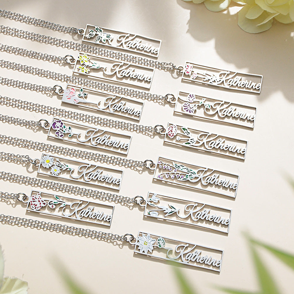Personalized Birth Flower Name Necklace Bride Bridesmaid Gift for Women