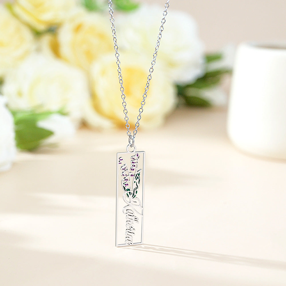 Personalized Birth Flower Name Necklace Bride Bridesmaid Gift for Women