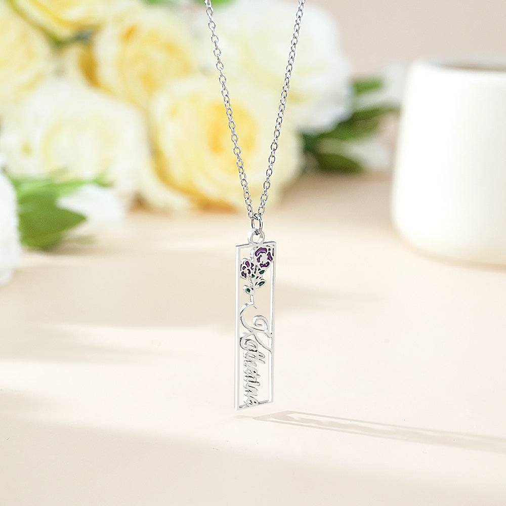 Personalized Birth Flower Name Necklace Bride Bridesmaid Gift for Women