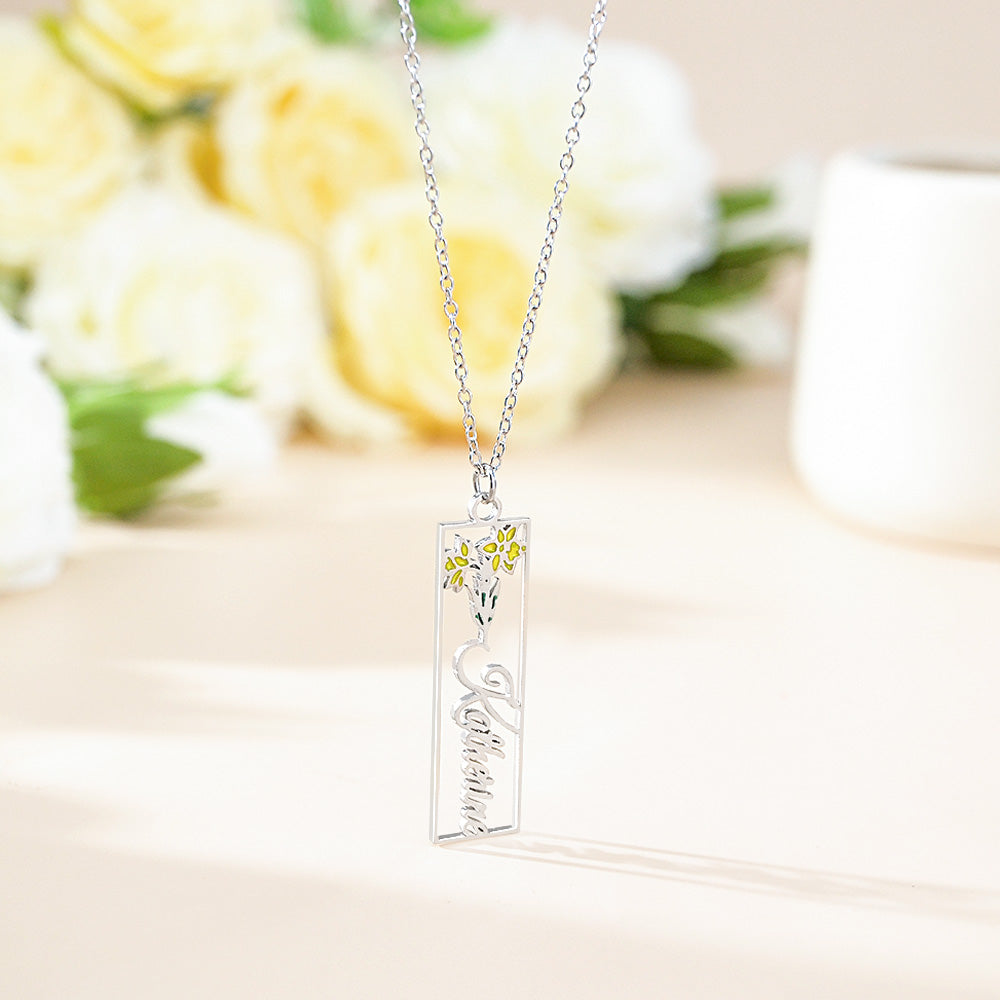 Personalized Birth Flower Name Necklace Bride Bridesmaid Gift for Women