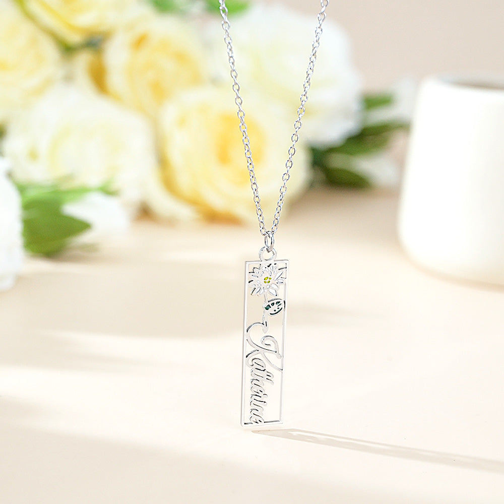 Personalized Birth Flower Name Necklace Bride Bridesmaid Gift for Women