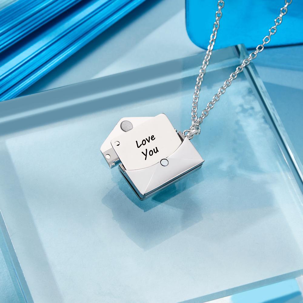 Custom Photo Necklace Engraved Text Jewelry and Key Chains Envelope Letter Secret Message Creative Gifts for Valentines' Day
