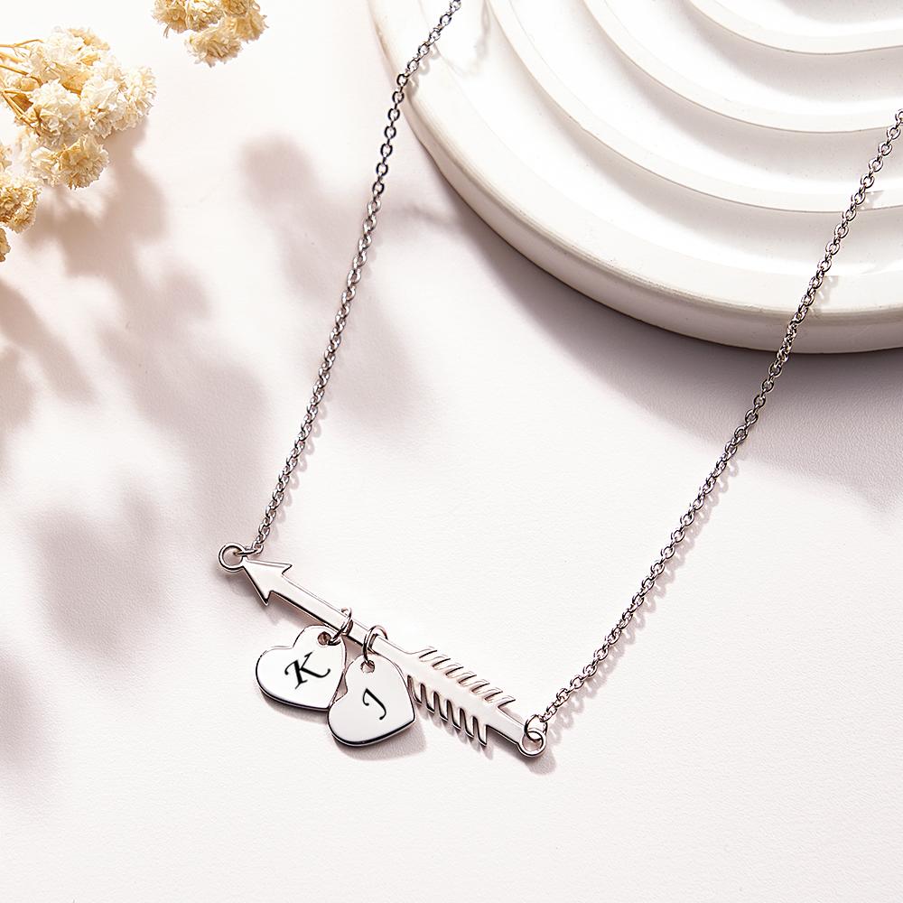 Custom Fish Bones Initial Necklace Heart Shape Pendant Engraved Text Gift for Her