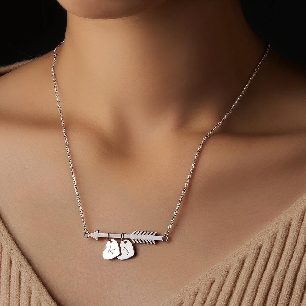 Custom Fish Bones Initial Necklace Heart Shape Pendant Engraved Text Gift for Her