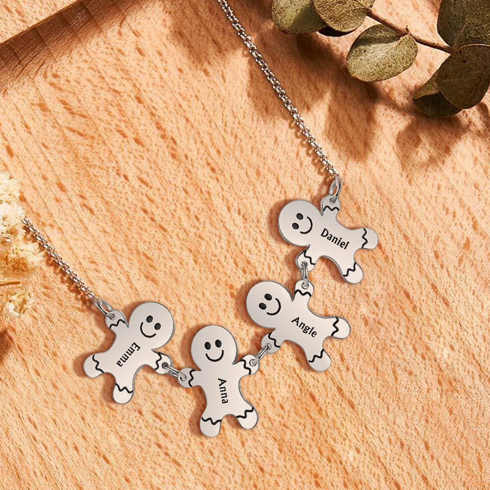 Personalized Name Gingerbread Men Necklace Christmas Gift