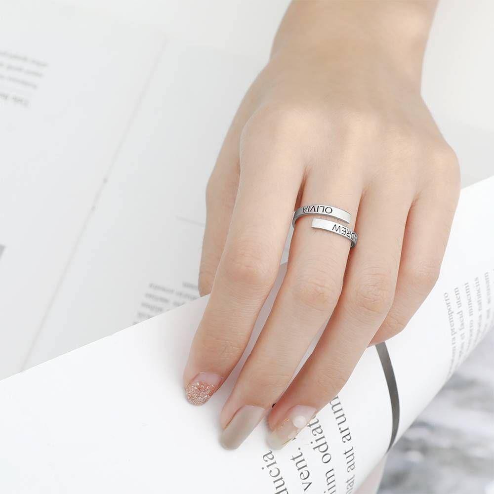 Custom Name Ring, Engraved Two Name Ring Plated Platinum Silver
