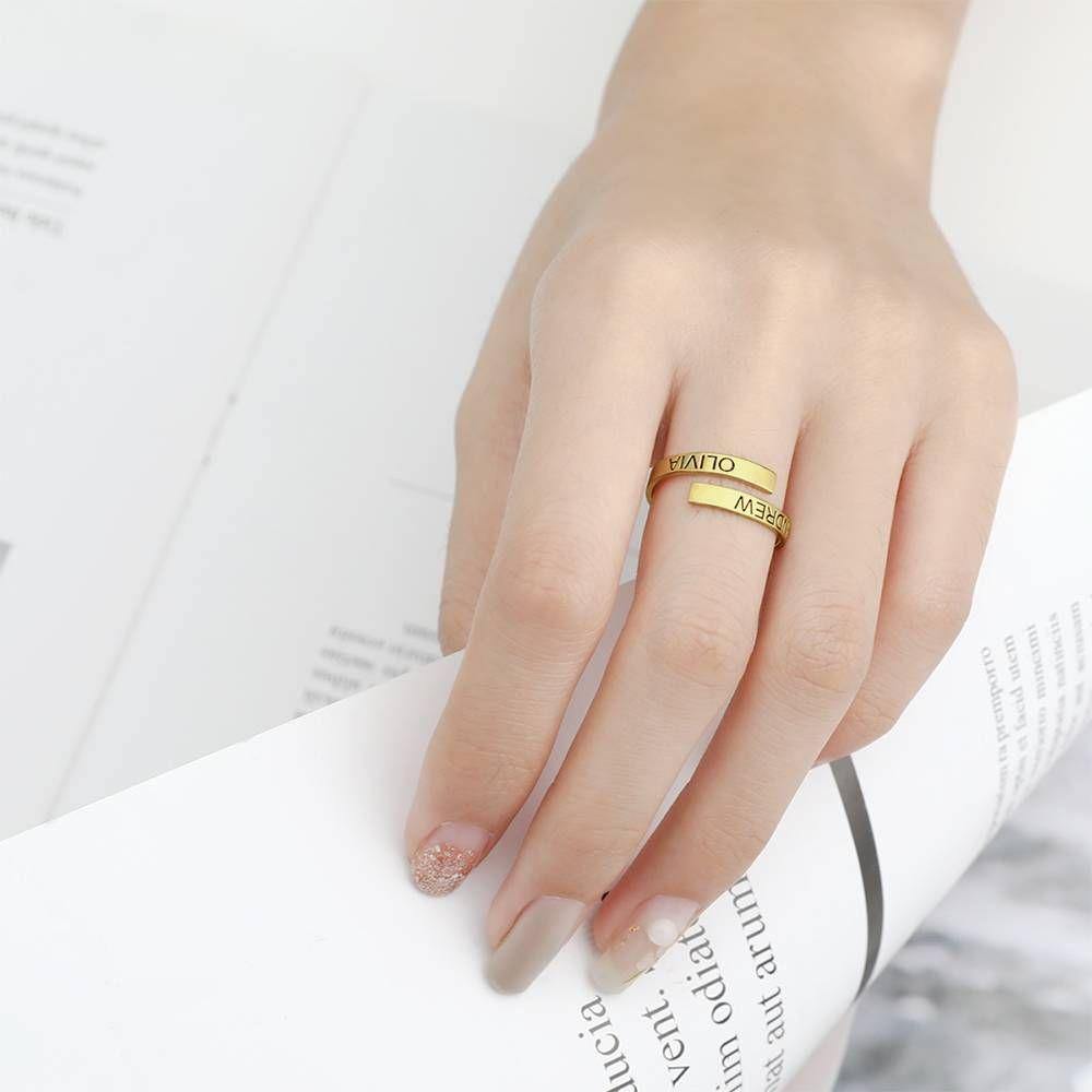 Custom Name Ring, Engraved Two Name Ring 14K Gold Plated - Golden