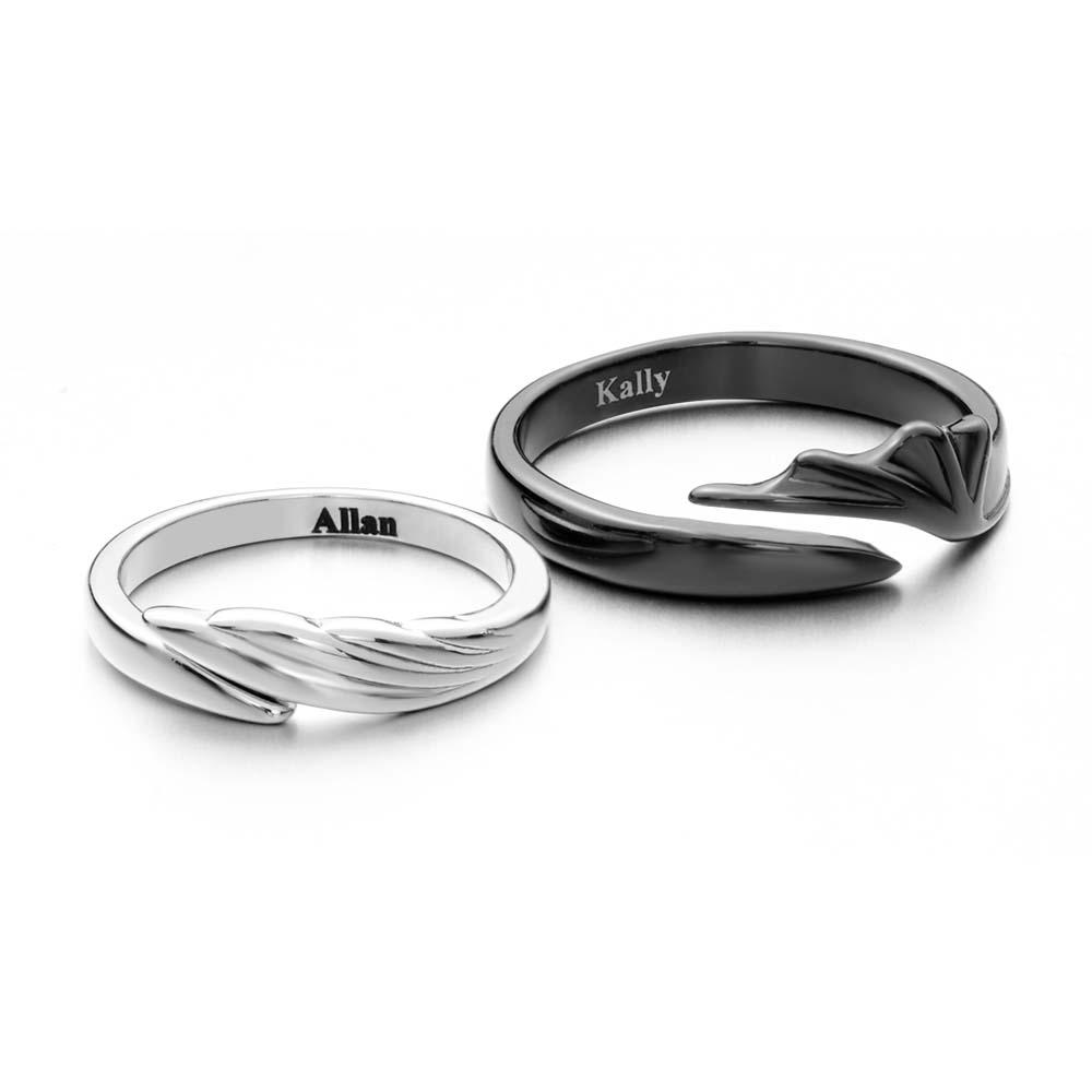 Engravable Wings Devil and Angel Ring Simple Trendy Couple Open Rings