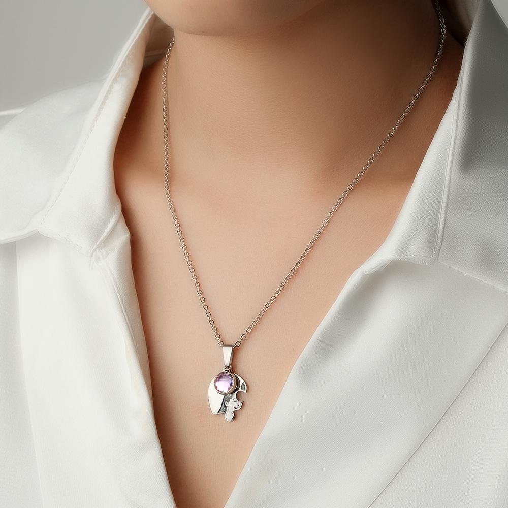 Personalized Photo Three Heart Puzzle Necklace With Birthstone Pendant Jewelry Gifts For Family