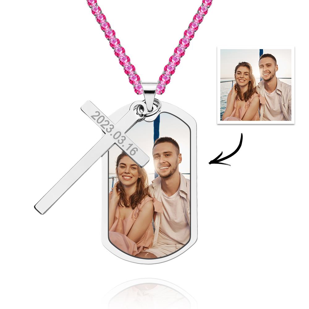 Personalized Necklace for Men Custom Photo and Engraving Tennis Chain Necklace