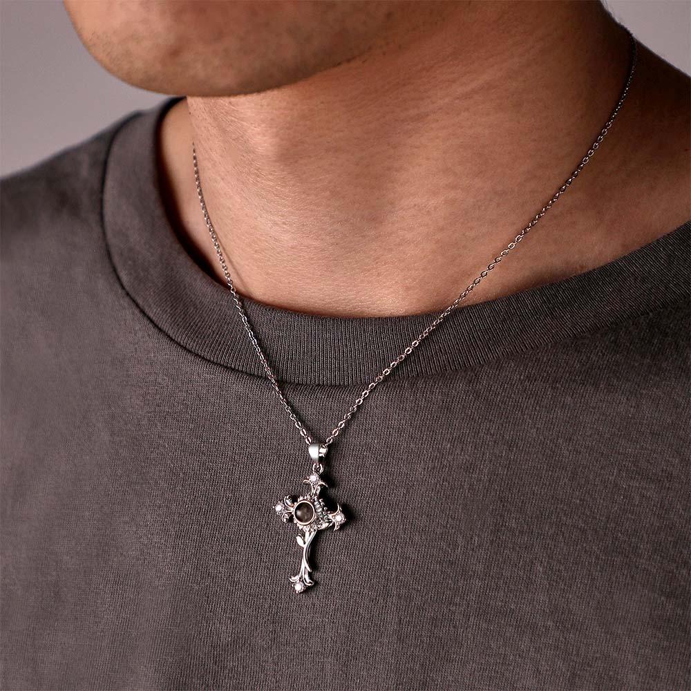 Custom Photo Projection Necklace Sunflower Cross Creative Gift