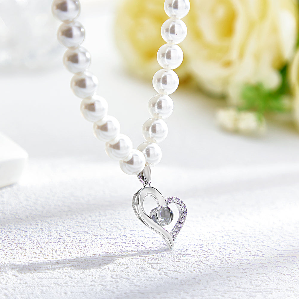Custom Projection Necklace Diamond Heart Pearl Gift for Her