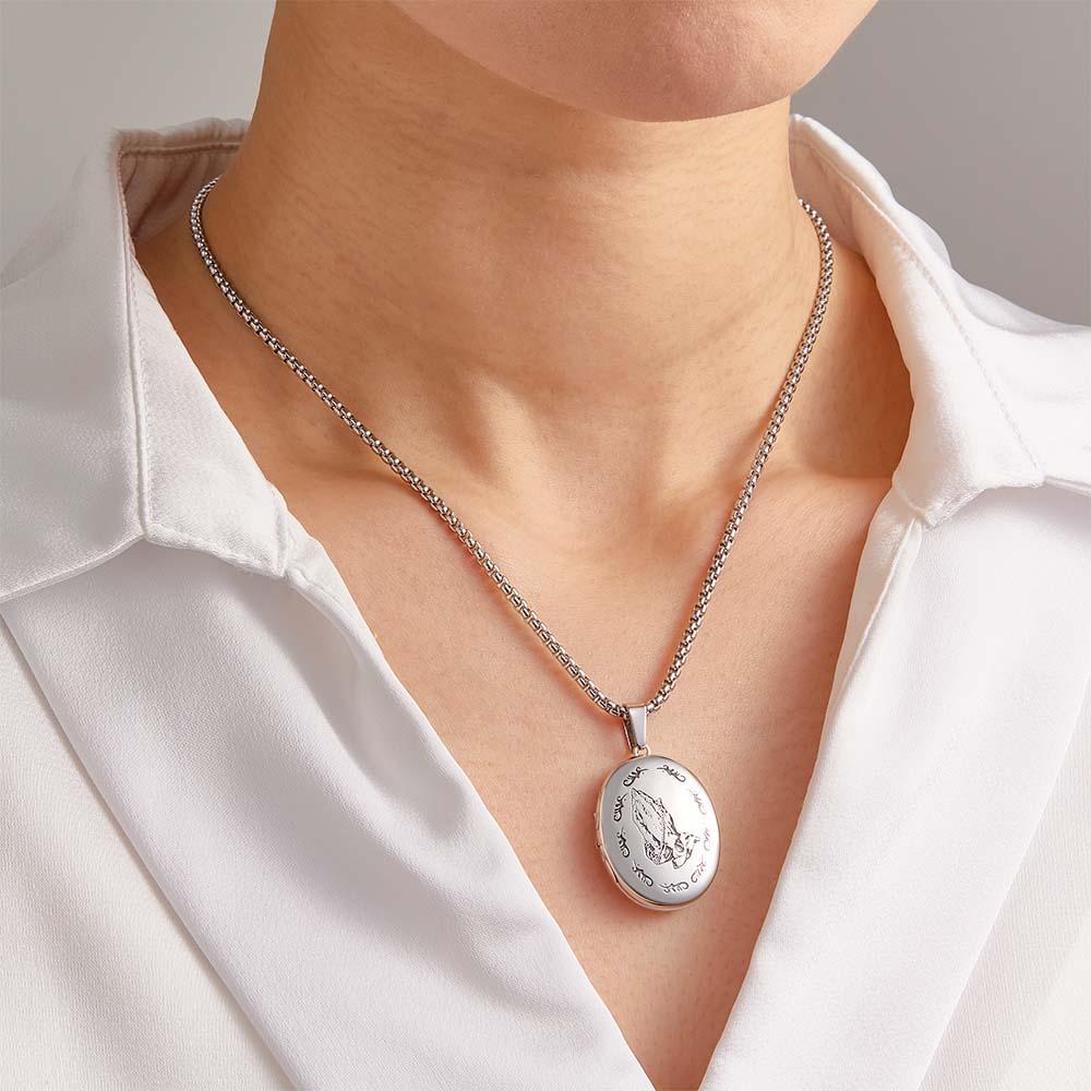 Custom Photo Locket Necklace Personalized Engravable Prayer Amulet Necklace Jewelry For Men Women