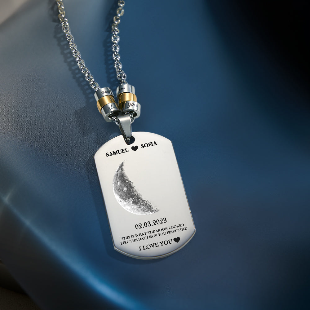 Personalized Moon Phase Photo Necklace With Engraved Beads Edgy Pendant Gifts For Lovers