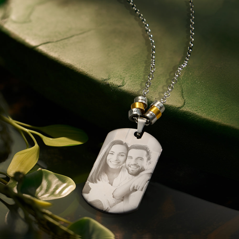 Personalized Moon Phase Photo Necklace With Engraved Beads Edgy Pendant Gifts For Lovers