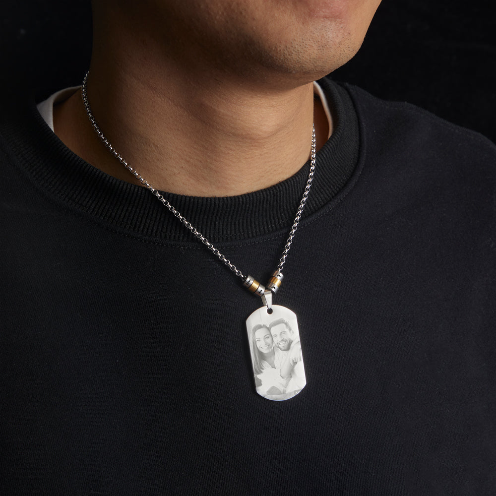 Personalized Moon Phase Photo Necklace With Engraved Beads Edgy Pendant Gifts For Lovers