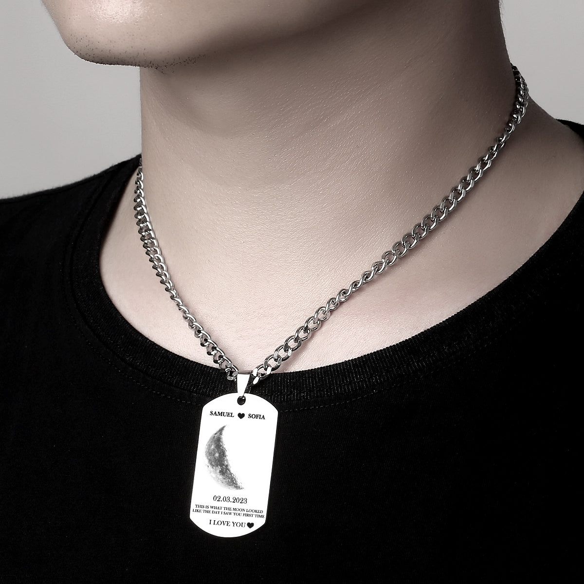 Custom Moon Phase Necklace With Text Modern Pendant Gifts For Couples