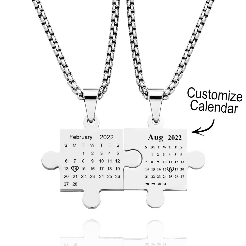 Together Forever Puzzle Necklace Couples Set Calendar Necklace Save The Date Gift for Him and Her