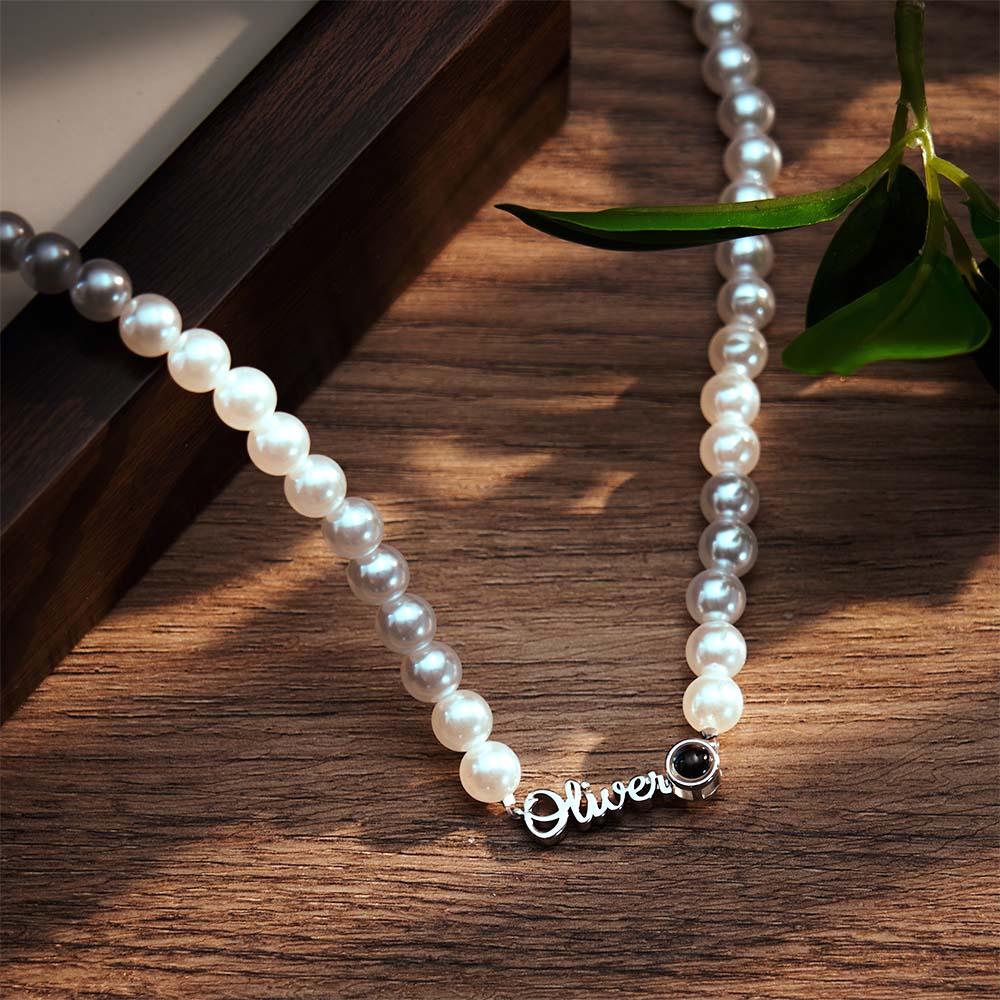 Custom Name Necklace Projection Pearl Chain Valentine's Day Gift