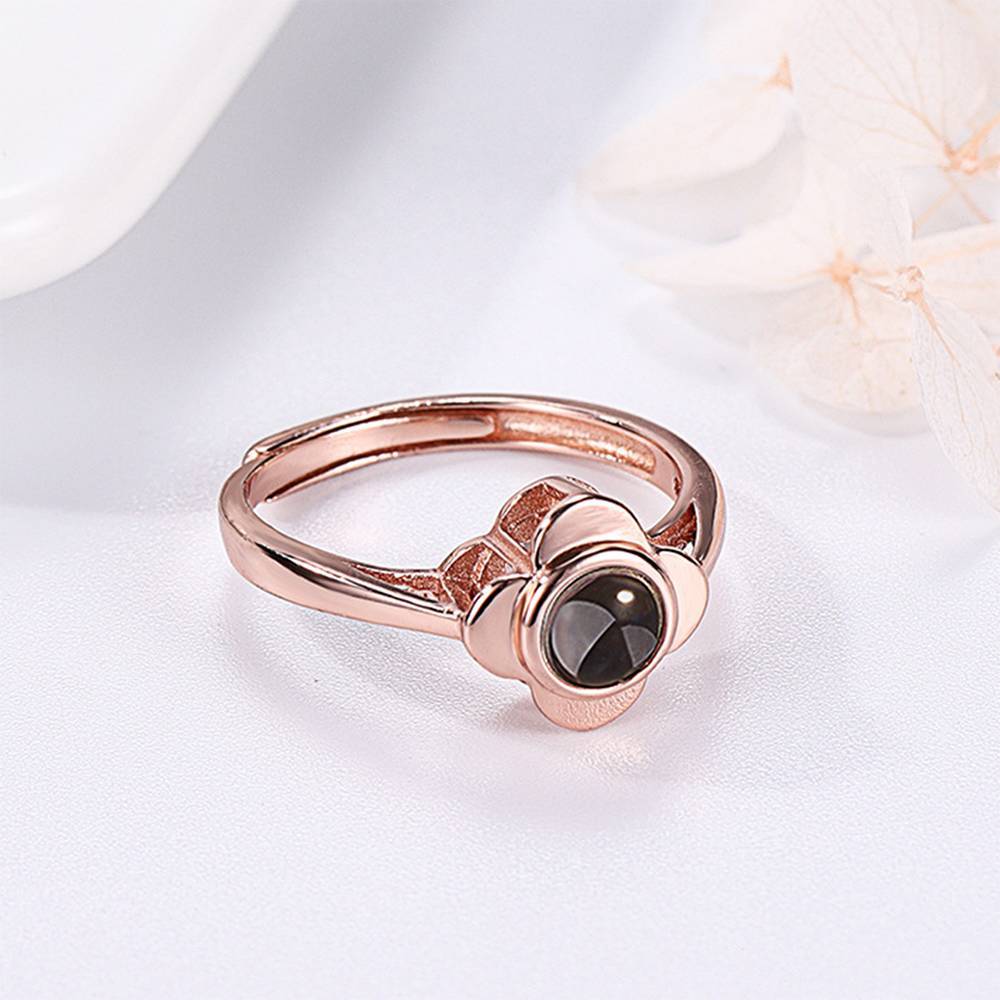 I Love You Ring Projection Photo Engraved Ring in 100 Languages, Unique Gift Rose Gold Plated - Silver